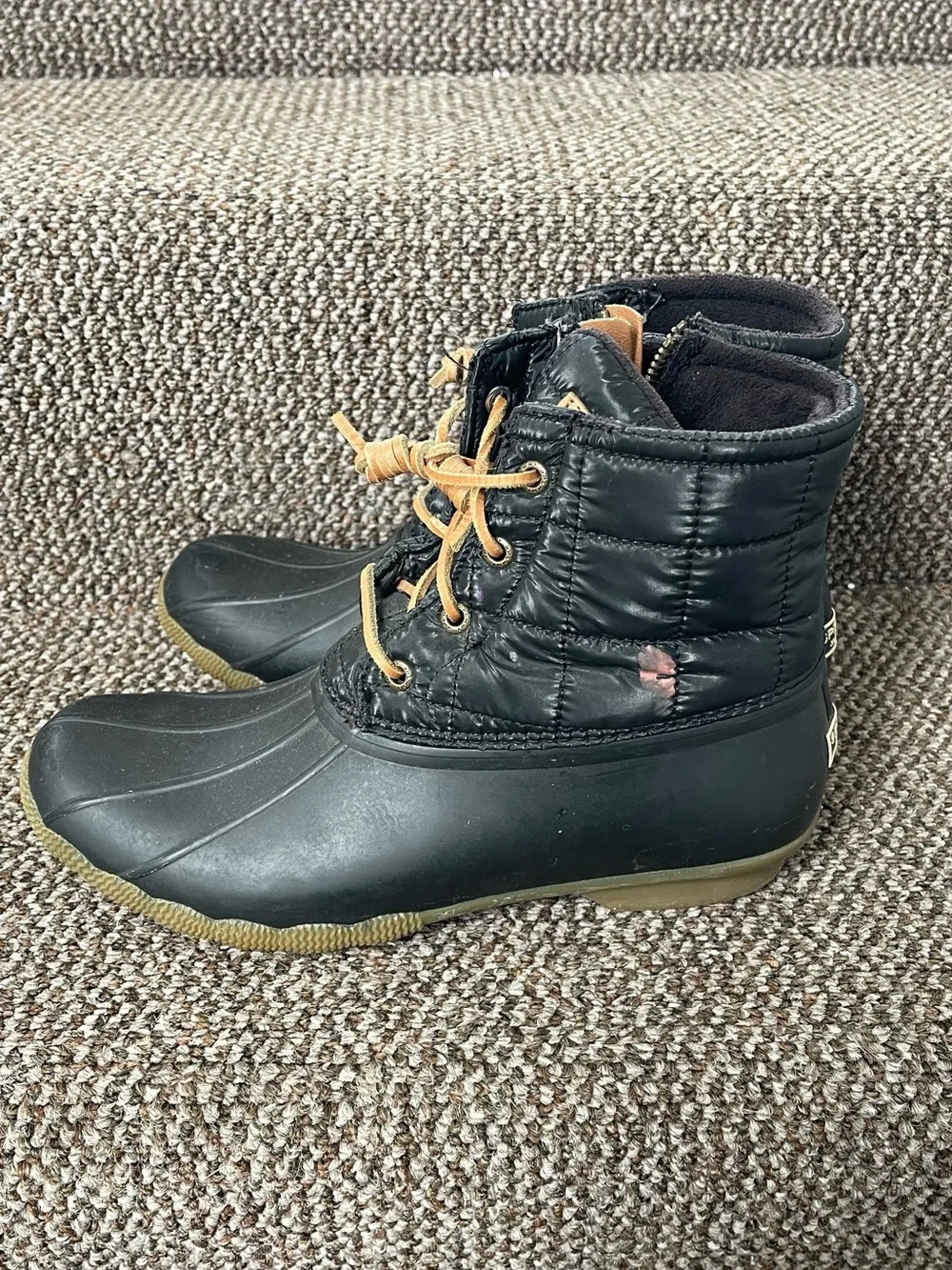 Sperry Black Duck Boots with Tan Laces and Quilted Upper
